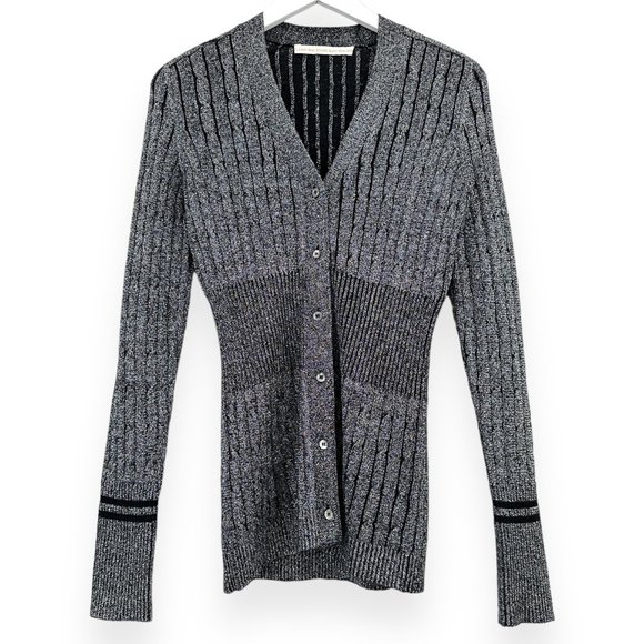 Rodarte x & Other Stories Silver Gray Metallic Rib Knit Light Cardigan Sweater - Picture 1 of 7